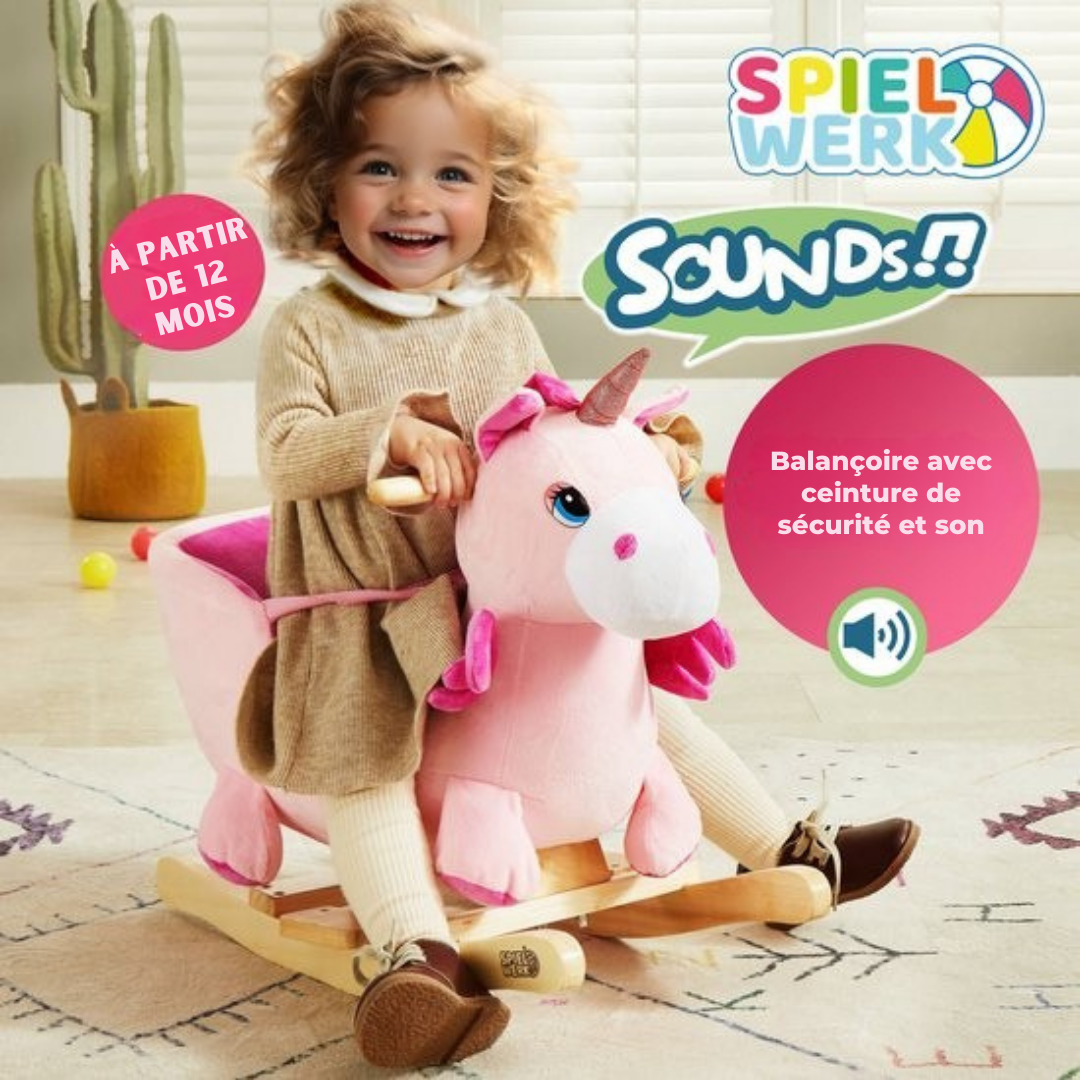 Spielwerk Rocking Chair Unicorn - Ceinture de sécurité à partir de 12m - Rose
