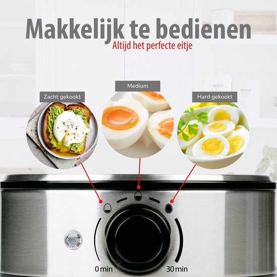 Cuiseur à œufs électrique Alpina 400 W – Cuiseur à œufs avec minuterie pour 7 œufs – Cuiseur à œufs avec gobelet doseur et pic – En acier inoxydable avec support à œufs amovible – Couvercle transparent