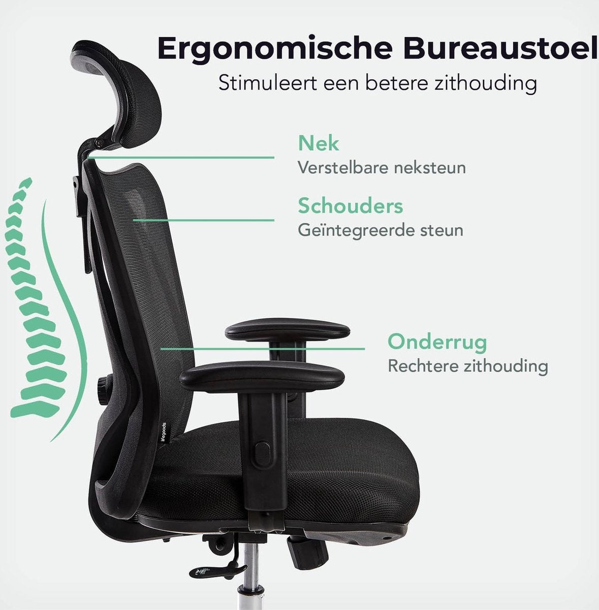Chaise de bureau ergonomique - LifeGoods - Réglable - Adultes - Noir