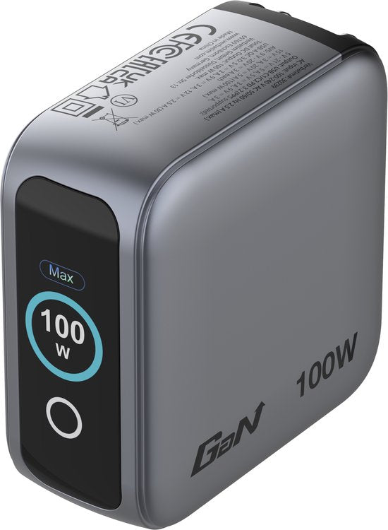 Chargeur Verbatim Mini Gan 100 W, 2 ports USB-C, 1 port USB-A, QC, pour Apple MacBook et iPhone