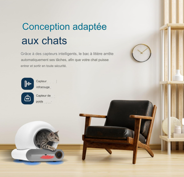 Bac à litière automatique et autonettoyant, BOME,  Avec application et écran tactile, 65L