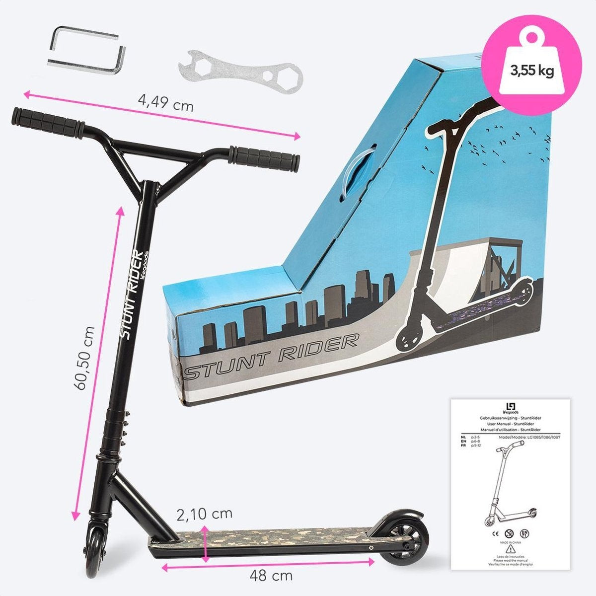 LifeGoods StuntRider - Scooter cascadeur - Étape 8+ Years - Roues 100mm - Garçons/Filles - Noir