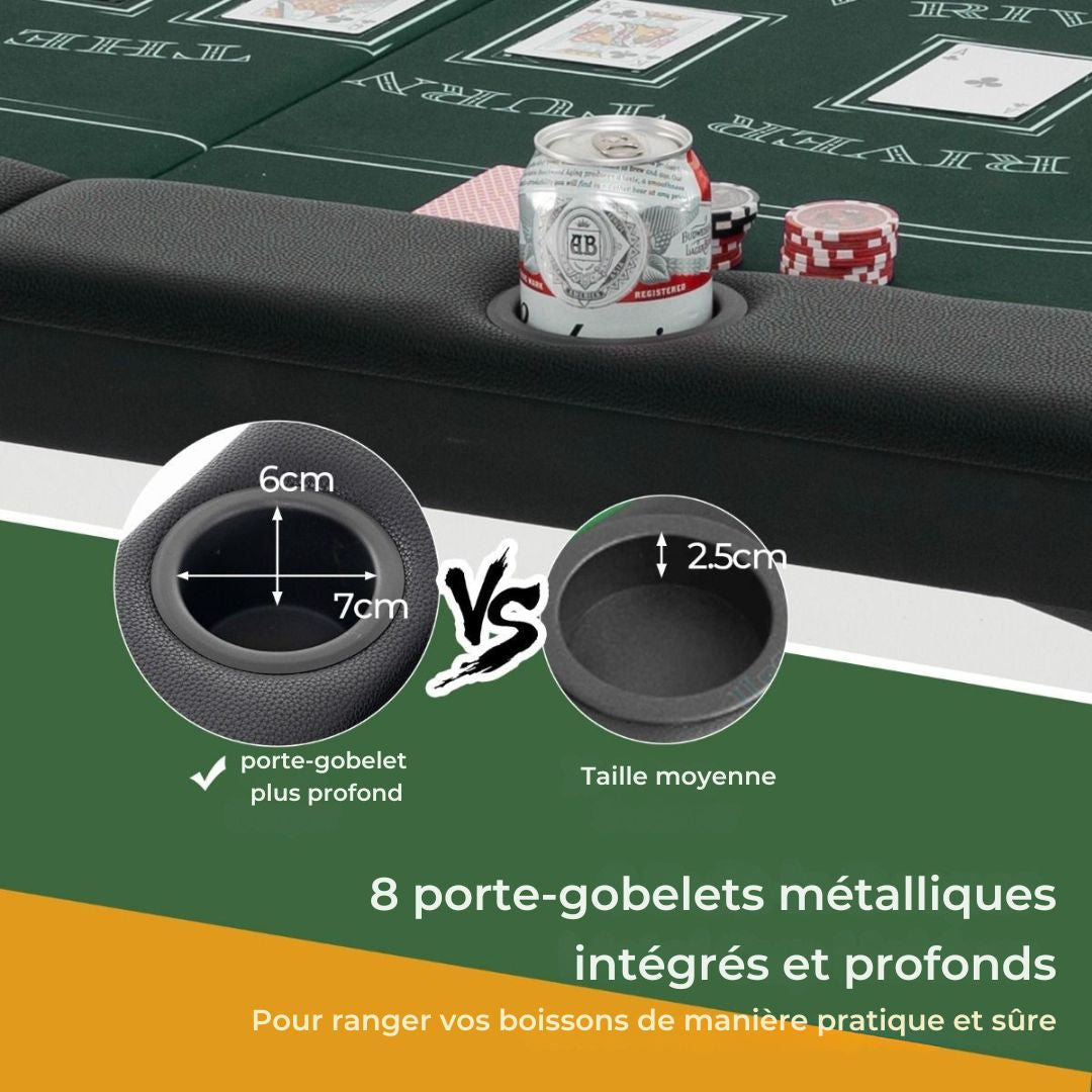 Table de poker pliable COAST- 182x82x75 cm - Pour 8 joueurs - Noir/Vert