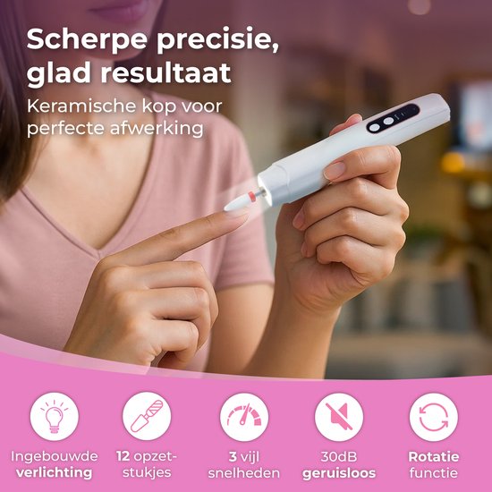 Nuvance Lime à ongles électrique - 15000 RPM - Moulin à ongles - 12 embouts - 40 rouleaux de ponçage - Set Manucure & Pédicure