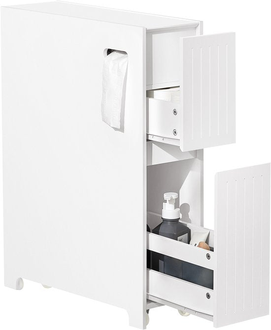SoBuy Meuble bas, Meuble de rangement étroit sur pied, Meuble de salle de bain étroit, Meuble de toilette - Blanc, 60x20x75cm, BZR111-W