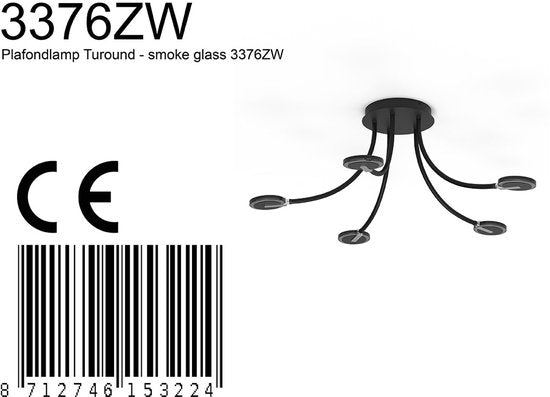 Plafonnier Turound 3376ZW Noir - Orientable et inclinable, en verre et métal, Ø 91,5 cm, Steinhauer