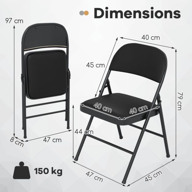Chaises pliantes Coast avec revêtement – Lot de 4 – 47 x 45 x 79 cm – Noir