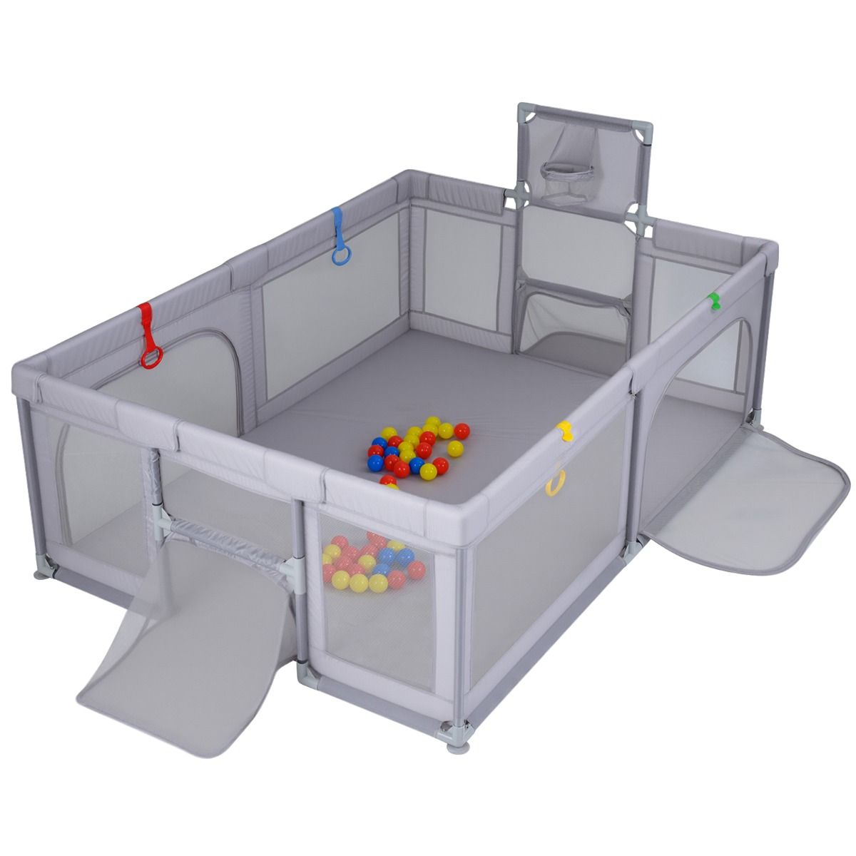 Coast Grande aire de jeux pour enfants - avec panier de basket, filets de football et anneaux à agripper - gris clair