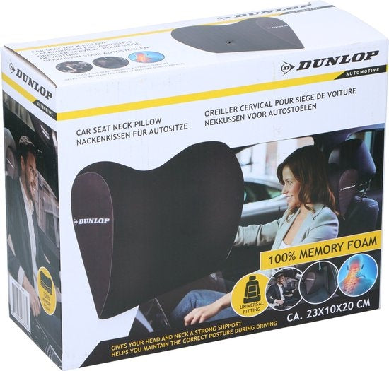 Dunlop Neck Support - Car Seat Neck Cushion - 100% Memory Foam - Universal Fit - Black