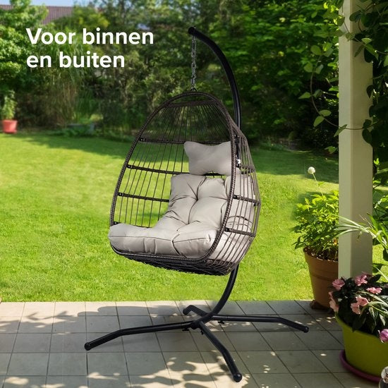 Chaise suspendue Vita5 Egg - avec support - intérieur et extérieur - chaise cocon - pliable - jusqu'à 150 kg - coussin et housse inclus - gris clair