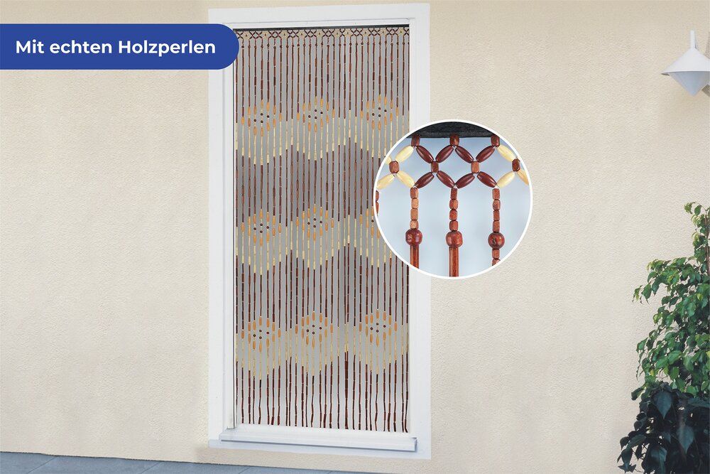 Rideau à perles Wenko en bambou, fabriqué à la main - Rideau de porte pour balcon et terrasse - 90 x 200 cm - Multicolore