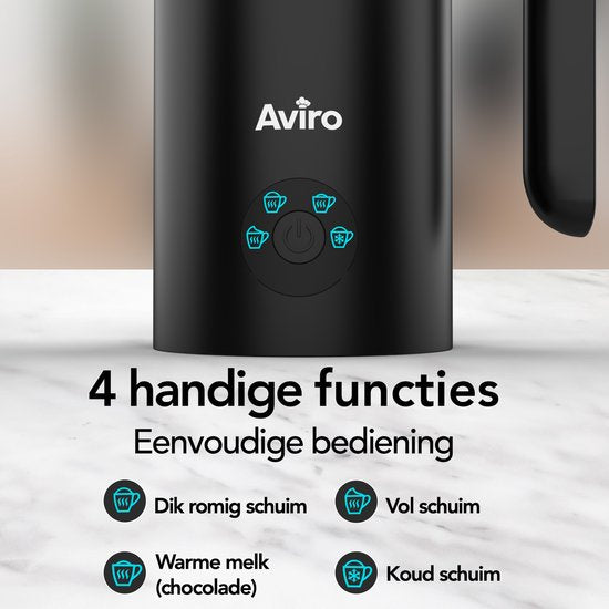 Aviro Milk Frother With Spout - Electric - 300ML - 4-in-1 - Milk Frother - Milk Whiskisk - Milk Frother - Black