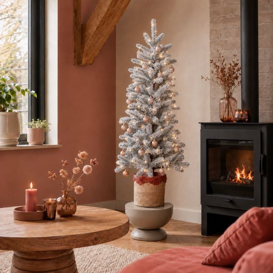 Black Box Trees Nagoya : sapin de Noël artificiel avec éclairage, H 120 x Ø 60 cm - Sapin de Noël aux branches enneigées - Sapin artificiel avec 212 brindilles de pin en PE - Modèle élancé, Ø 60 cm - Vert