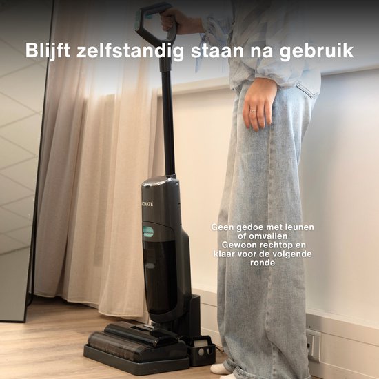 Achaté Nettoyeur de sols - 3-en-1 Aspirateur à manche avec fonction serpillière - Nettoyeur de sols secs et humides - Sans fil 55 min - Auto-nettoyant - Pour des sols propres et sans traces