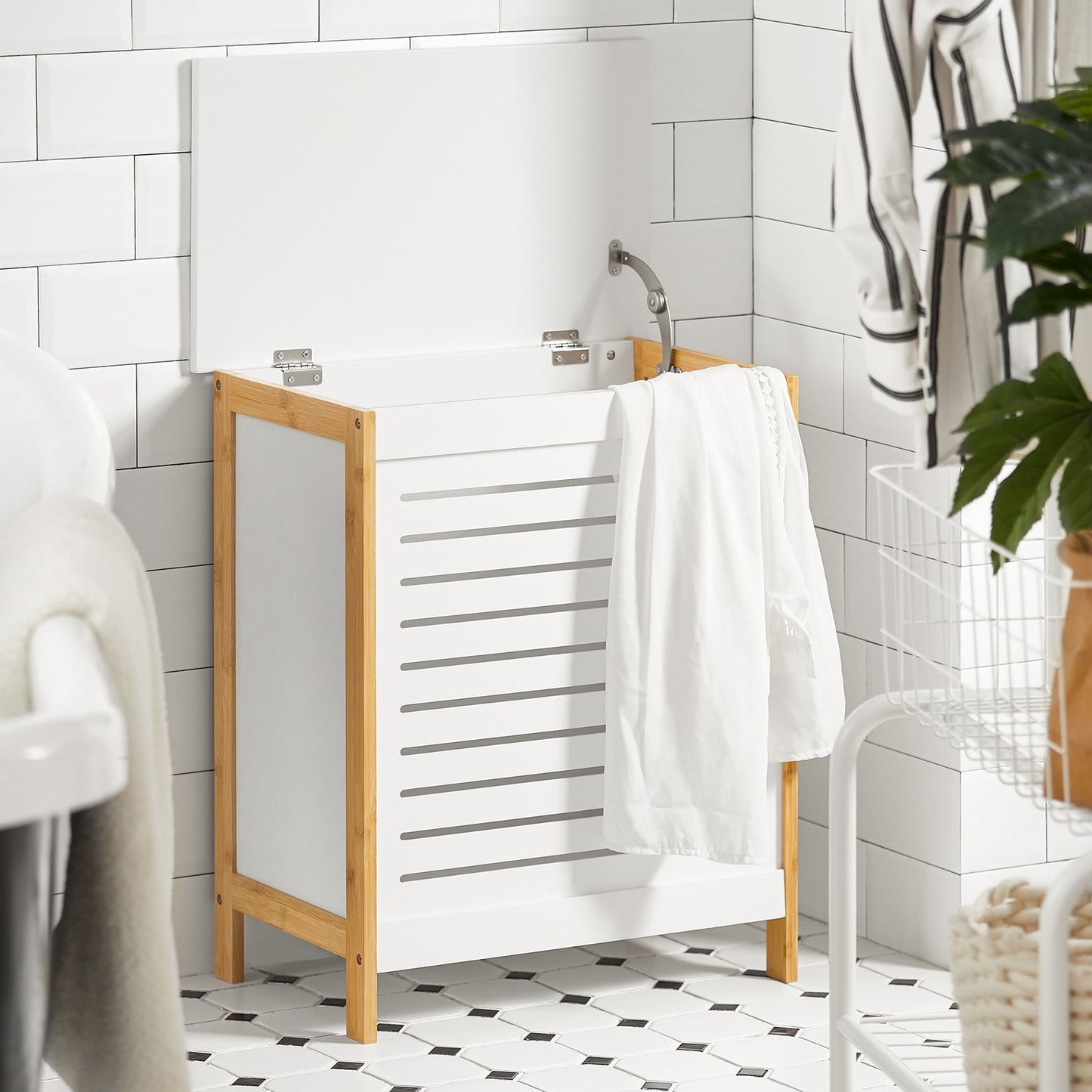 SoBuy FSS66-WN Panier à linge avec couvercle - 69 x 13 x 54 cm - Blanc