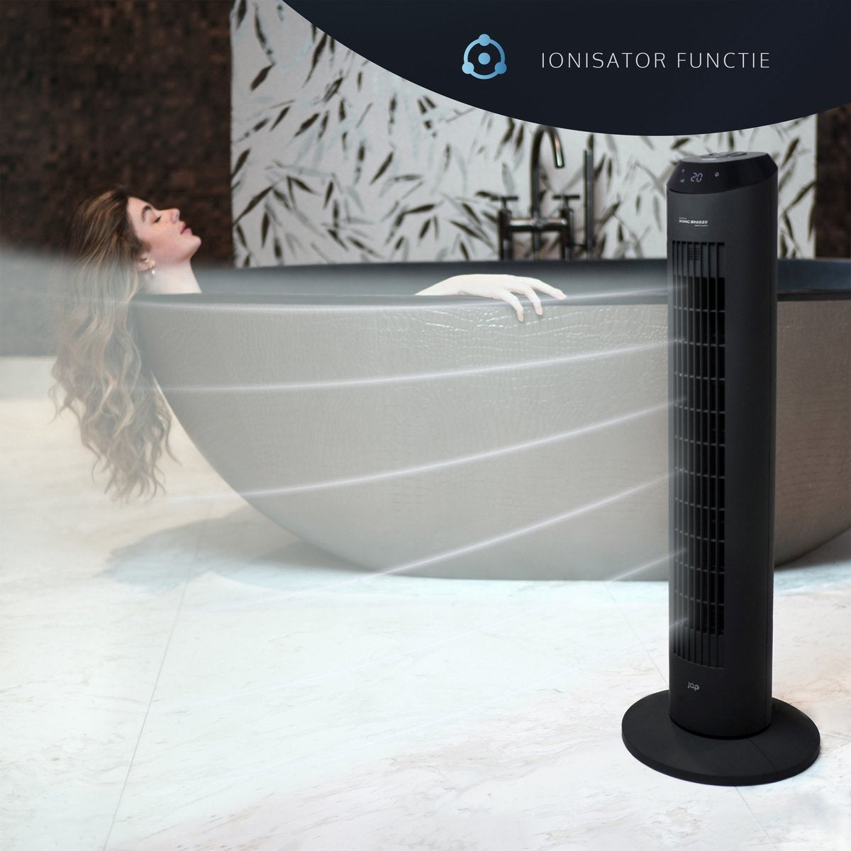 JAP Appliances Vancouver - 2 en 1 Ventilateur silencieux (48dB) et purificateur d'air (Ioniseur) - Ventilateur de tour avec télécommande et minuterie - 6 niveaux - Noir mat