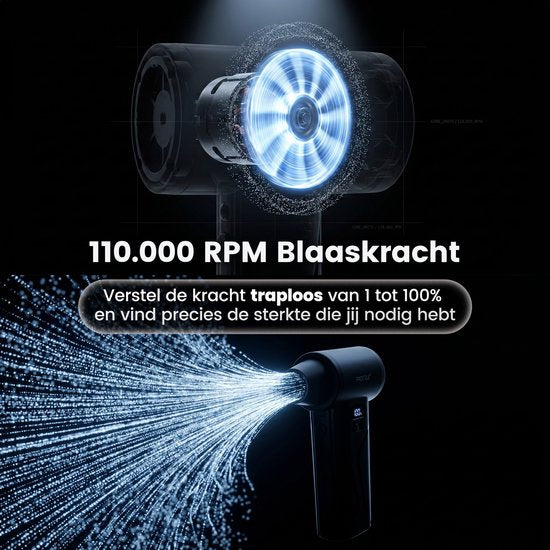 ProTrue® Air duster 110 000 tr/min - 4 vitesses - Dépoussiéreur sans fil - Air comprimé pour ordinateur - Turbo Fan Compressed Air - Souffleur à batterie