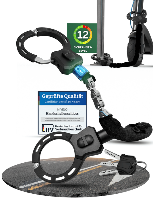 Antivol robuste pour trottinette électrique et vélo avec chaîne en acier trempé de 14 mm – 60 cm – Antivol à gant – Support et 3 clés inclus