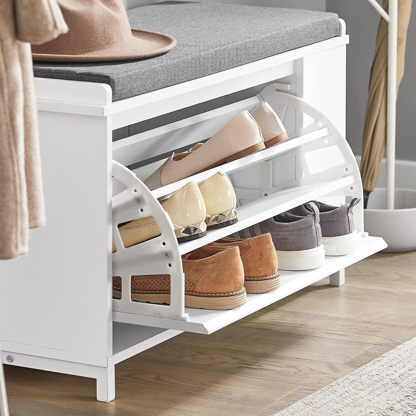 SoBuy Meuble à chaussures avec banc - Max. 150 kg - 82 x 35 x 53 cm - Blanc/ Gris