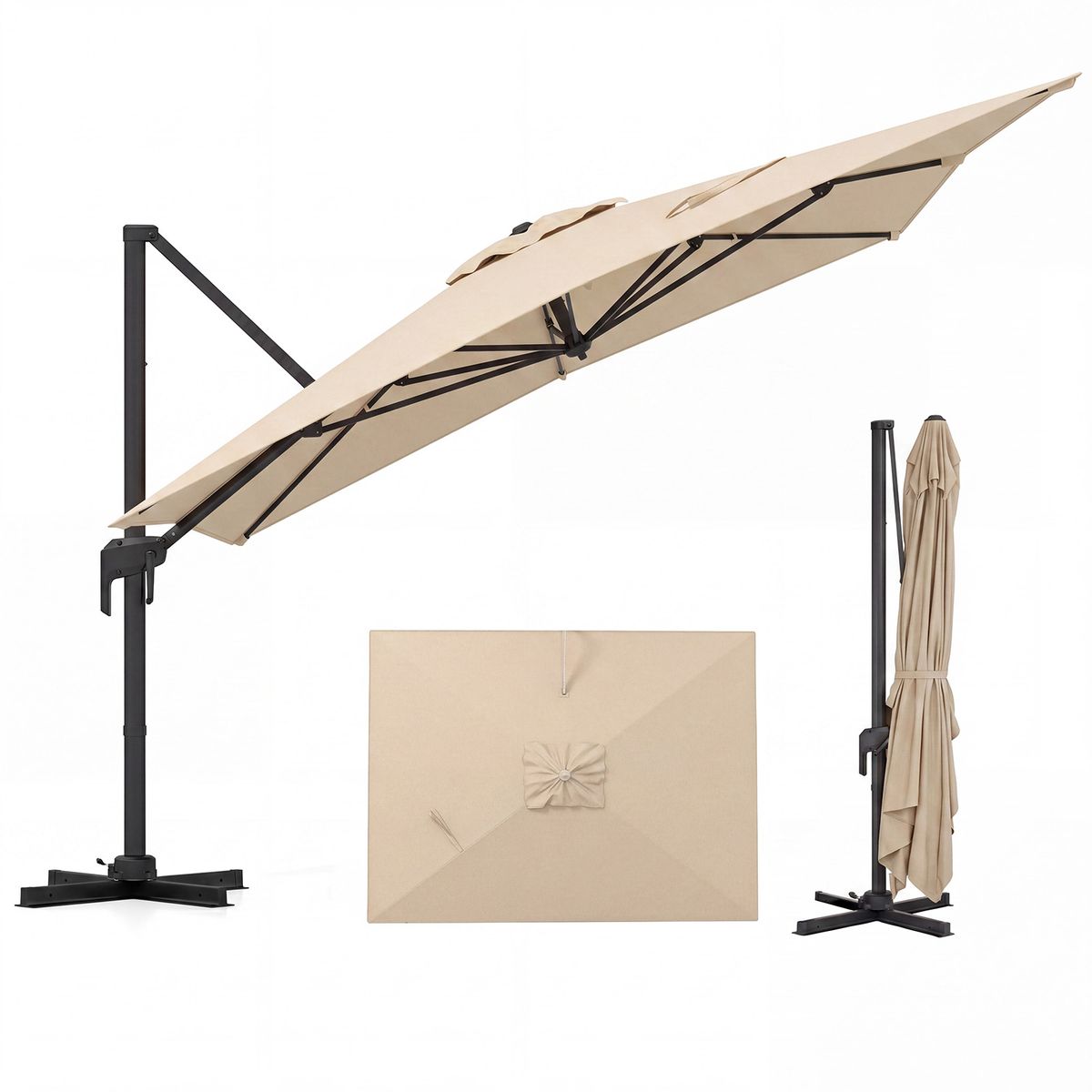 Parasol rectangulaire Coast - pied à pédale et manivelle - 300 x 390 cm - beige