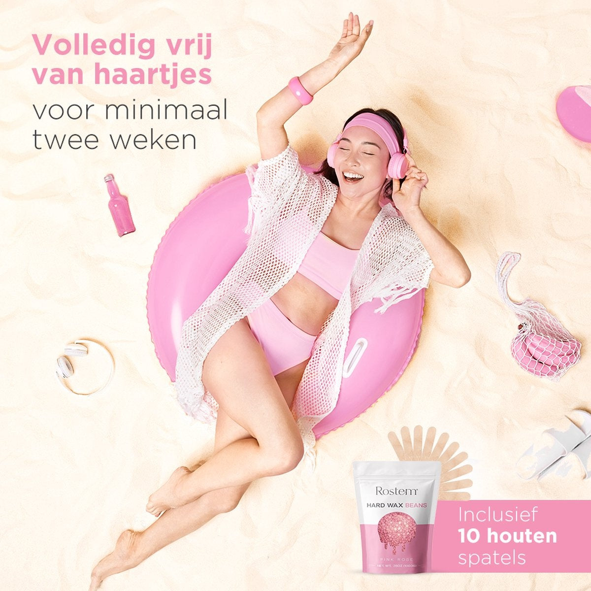 Rostem® Luxe Resin Beans - Hard Wax Beans - Hotwax - Wax Beans - Pink Rose 1KG - Incl. 10 Spatulas