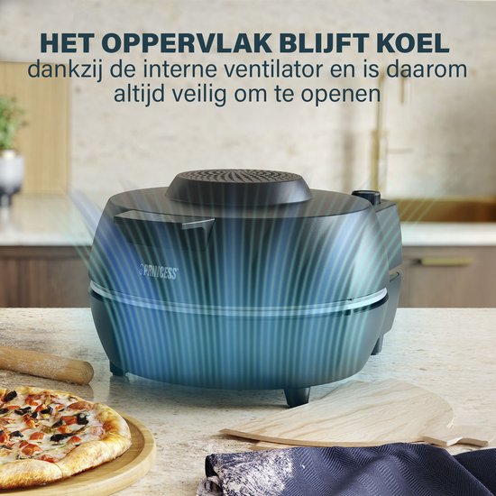 Four à pizza Princess 115005 - Appareil à pizza et four - Thermostat et minuterie réglables - 1 200 W - Pierre à pizza en céramique - 410 degrés - diamètre 30 cm - Noir