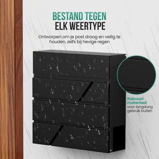 Boîte aux lettres Avalo en acier inoxydable noir avec boîte à journaux et serrure - avec matériel de montage et 2 clés