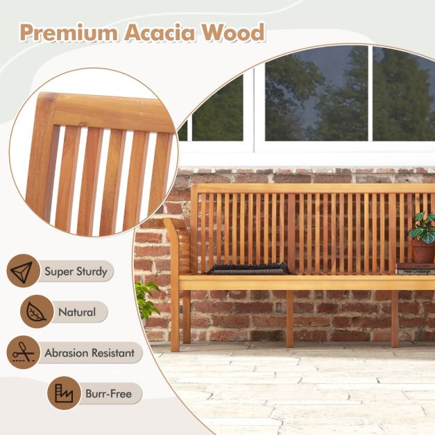 Banc de jardin Coast 3 places en bois d'acacia avec coussins – 159 x 59 x 77 cm – Naturel