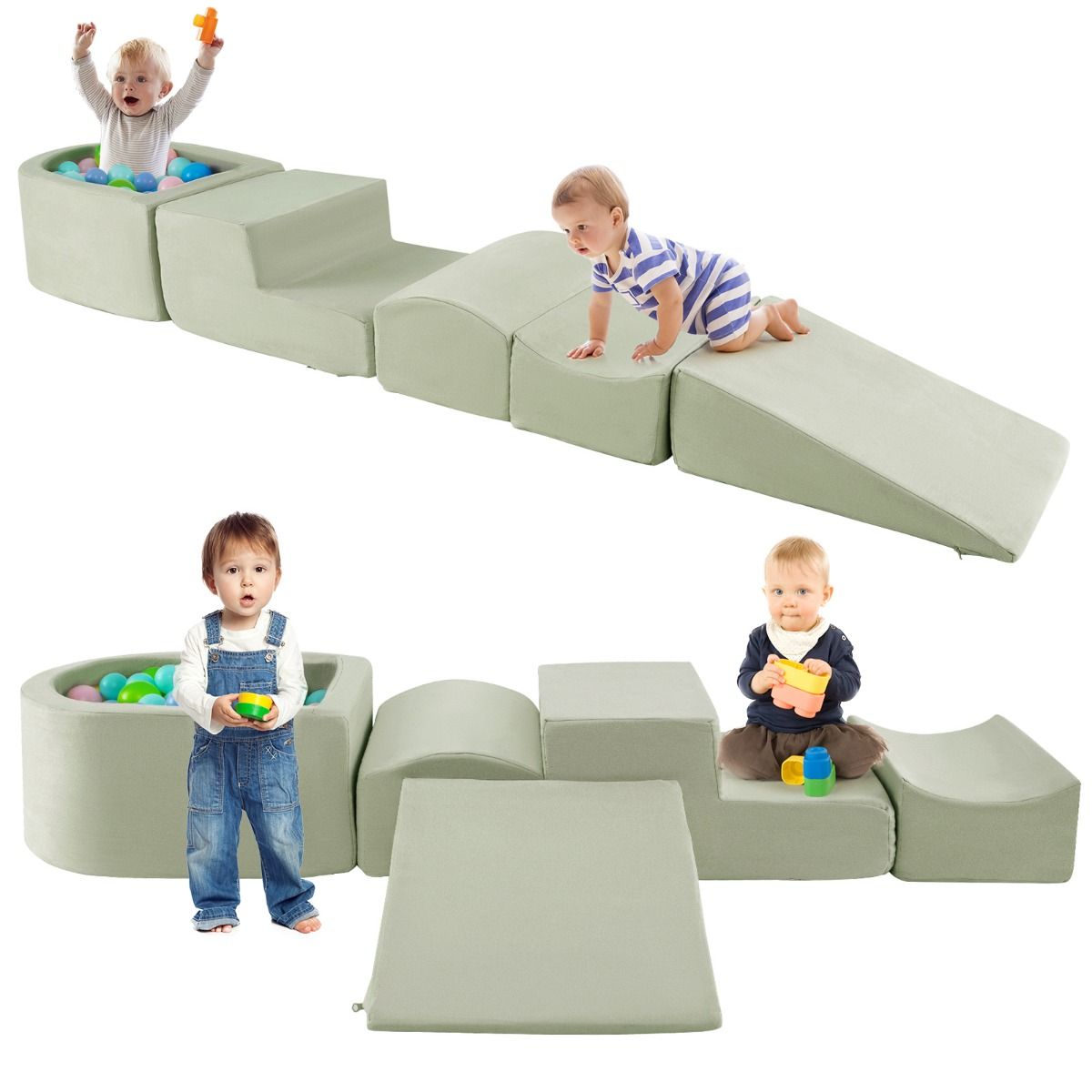 Ensemble d'escalade et de rampage Coast - 5 blocs de jeu souples avec bac à balles - vert