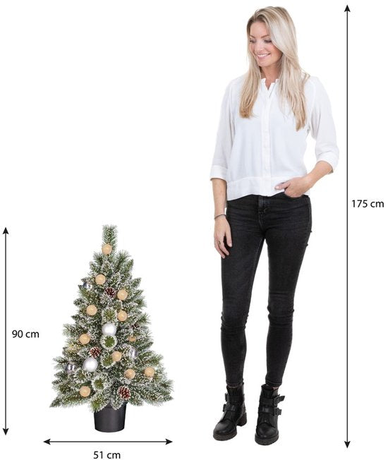 Black Box Trees Kaprun : sapin de Noël en pot - Vert, argent givré, blanc chaud - Fonctionne à piles et dispose d'une fonction minuterie - Hauteur : 90 cm