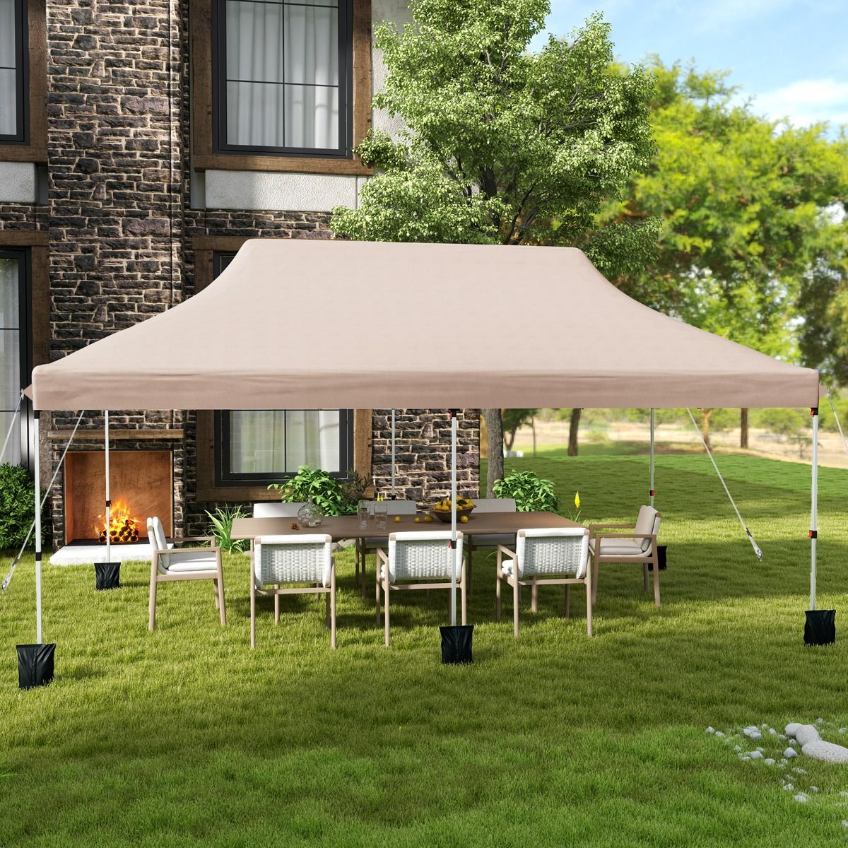 Pavillon de jardin pliable Coast - Tente de fête imperméable - Protection solaire - 300 x 600 cm - Beige