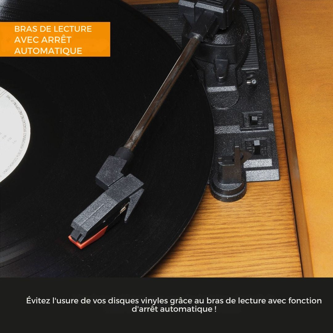 Platine vinyle retro - Denver - Haut-parleurs et amplificateur intégrés - Bois