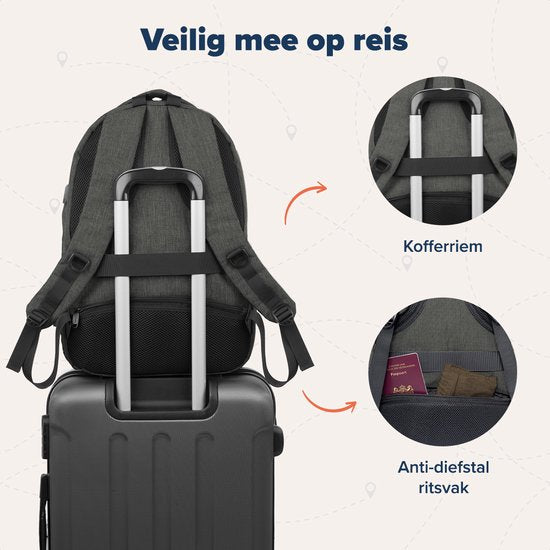 TRVLMORE Sac à dos - 36L - 17 inch - Sac à dos pour ordinateur portable - Sac d'école - Homme et femme - Sacoche pour ordinateur portable - Splashproof Gris Vert