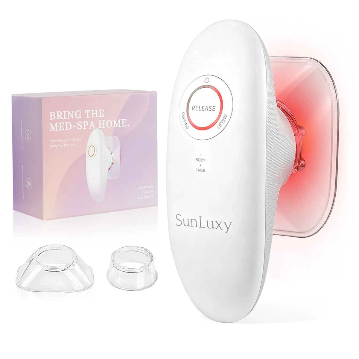 Appareil de massage anti-cellulite Sunluxy BCE1 - EMS + vide + lumière rouge - 3 modes pour le corps et le visage - rechargeable - 19,4 x 17 x 7,8 cm