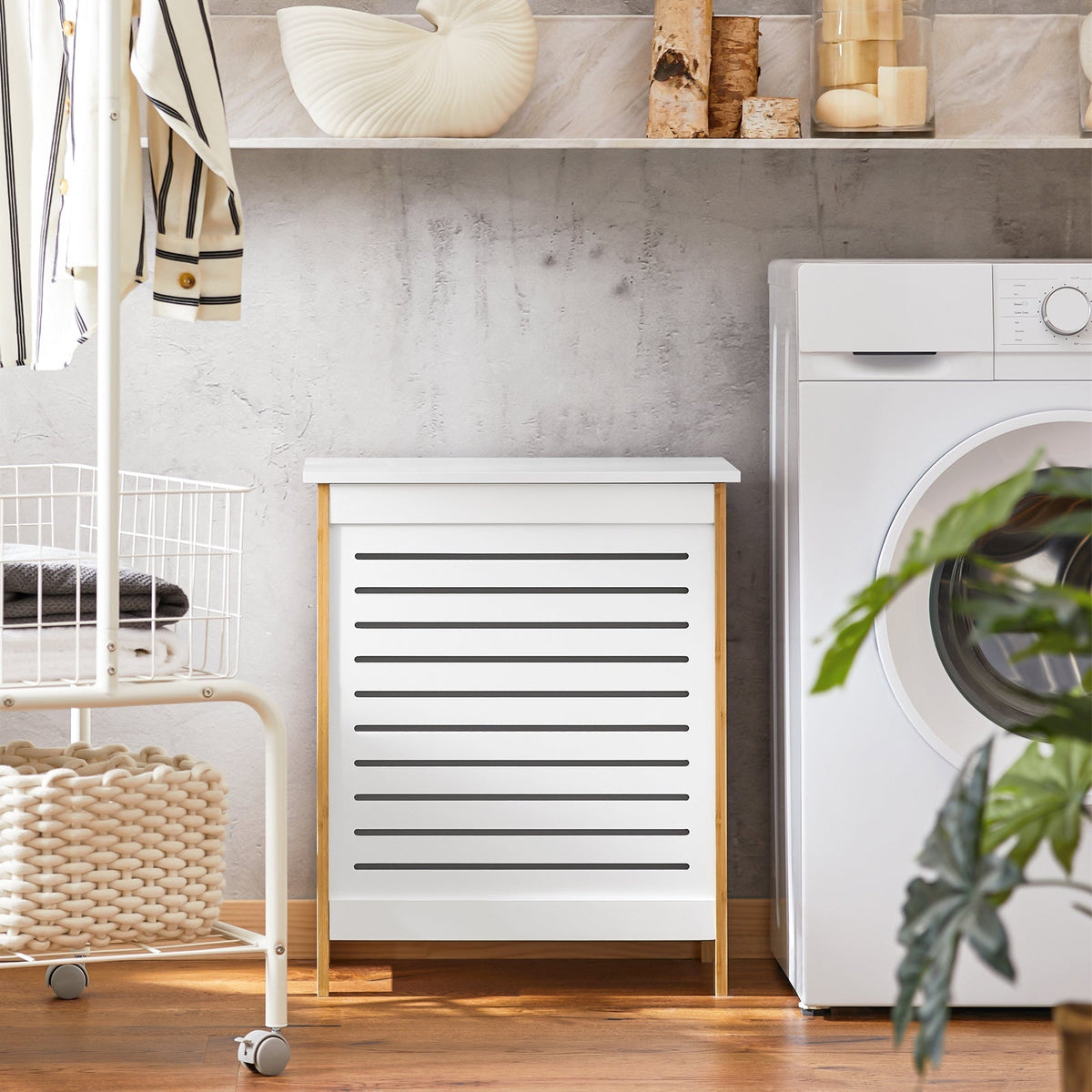 SoBuy FSS66-WN Panier à linge avec couvercle - 69 x 13 x 54 cm - Blanc