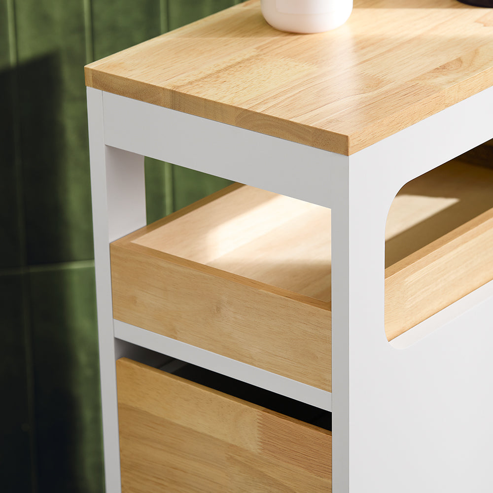 SoBuy BZR54-WN - Etagère de salle de bain avec 3 tiroirs - Plateau amovible - 23 x 82 x 65 cm - Blanc/Bois