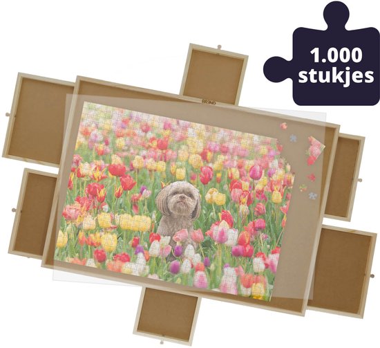 Plateau de puzzle pour 1 000 pièces avec 6 tiroirs – Tapis de puzzle avec système de rangement – Plateau de puzzle en bois – Table de puzzle avec plaque de protection – BREND BR-2216