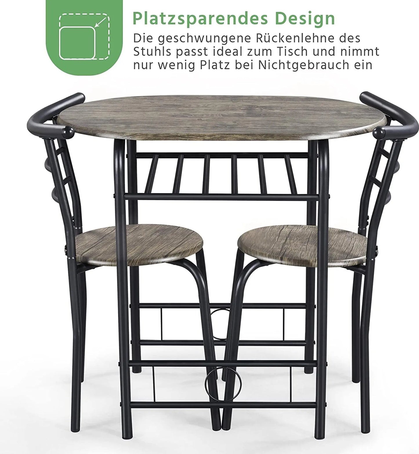 Yaheetech Dining Set Of 3 - Comprend une table avec 2 chaises, une étagère de rangement réglable et un revêtement hydrofuge - Pour la cuisine et la salle à manger - Driftwood Brown Metal and MDF - 80 x 53 x 73.5 cm