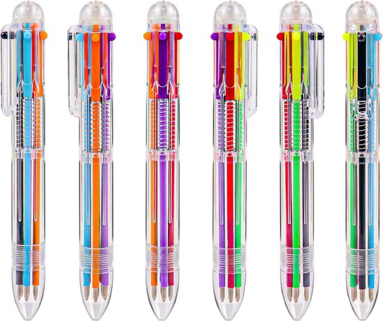 Partizzle 24x Stylos à bille multicolores - Stylos à bille pour l'école - Couleurs créatives - Stylos à bille Grabbelton - Cadeaux pour enfants - 6 couleurs