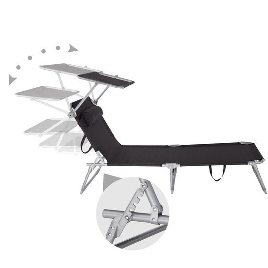 Tectake - Bain de soleil - Structure en acier avec toit coulissant - robuste, dossier réglable en 4 positions avec coussin - Idéal pour jardin, piscine, camping - Noir