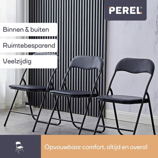 Perel Chaise pliante, pliable, résistante aux intempéries, 150 kg maximum, événements, réunions, petits espaces, noir
