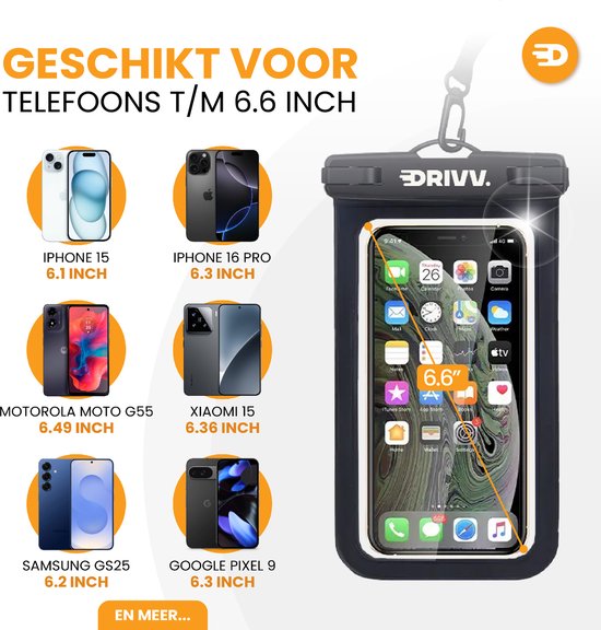 Drivv. Étui étanche pour téléphone – Lot de 2 - Double fermeture à clip - Jusqu'à 6,7 pouces – Étui sous-marin pour téléphone - Noir