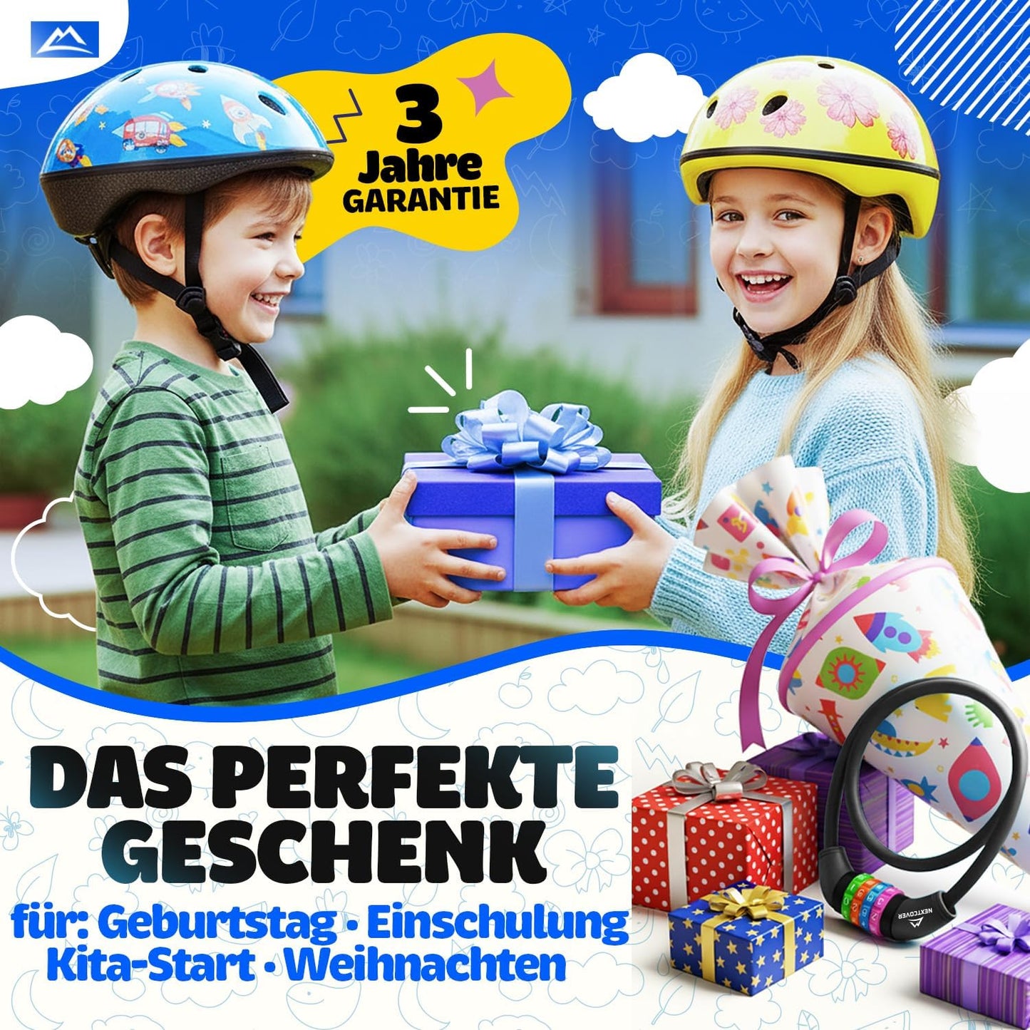 NEXTCOVER® Cadenas pour vélo d'enfant - Code numérique à 4 chiffres - Cadenas à combinaison pour vélo avec chiffres colorés - Cadenas pour scooter Extra robuste et sûr - Noir