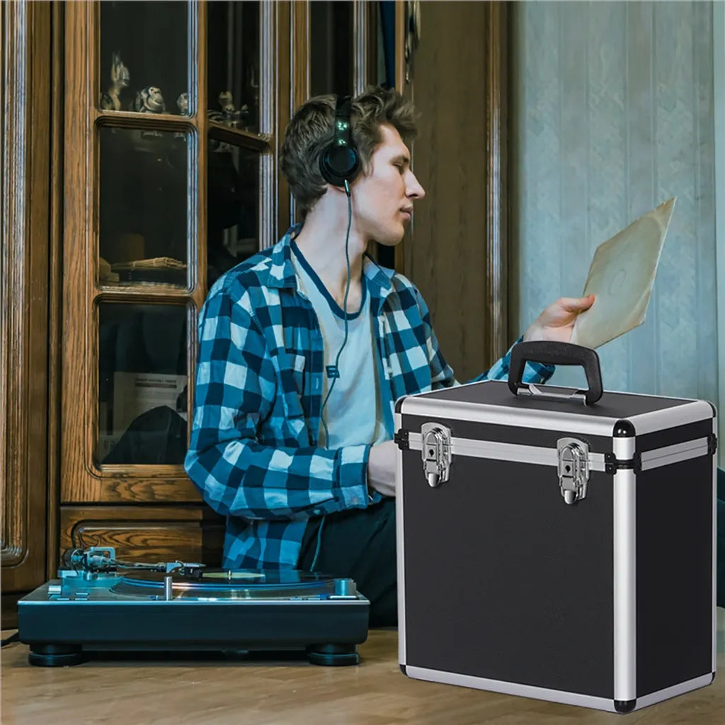 Mallette Yaheetech LP pour 50 disques vinyles - Noire - Mallette à disques verrouillable avec poignée