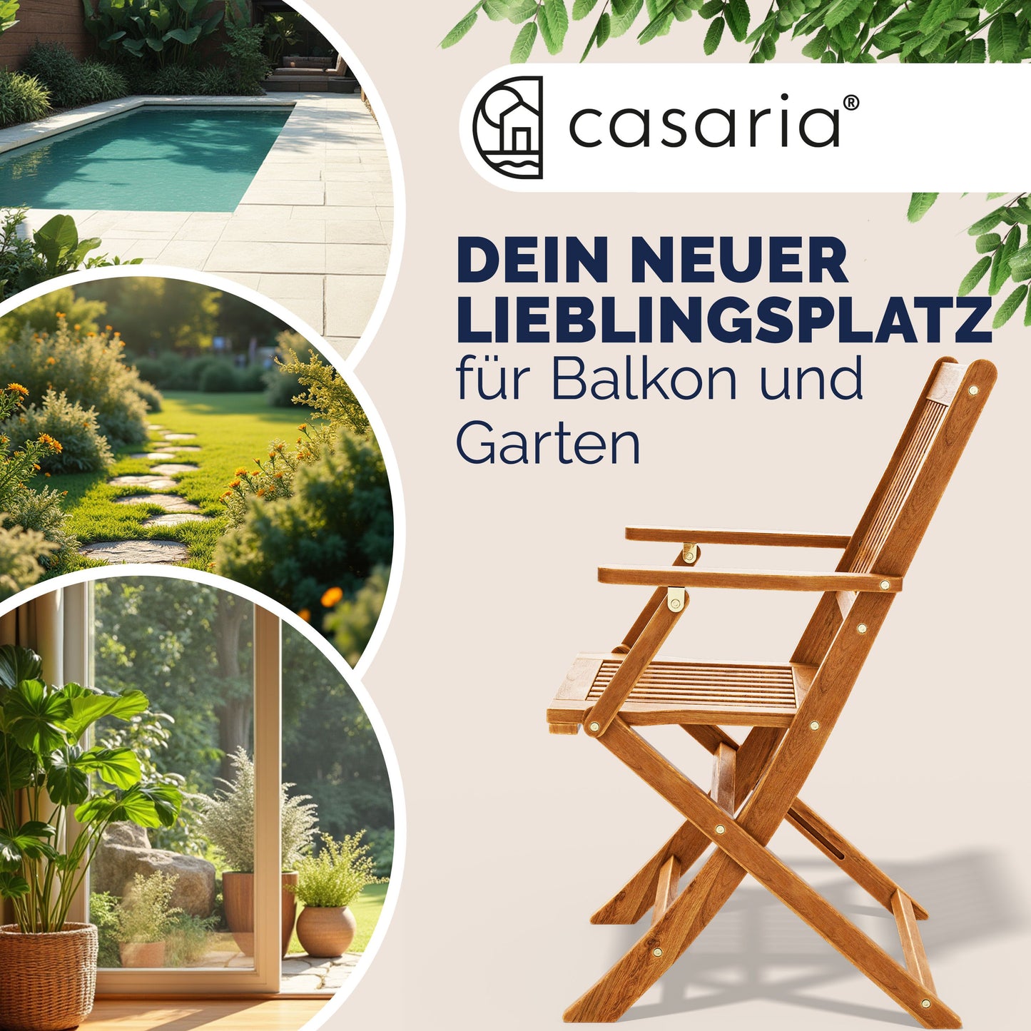 Casaria Chaises de jardin Sydney, lot de 2 – Bois d'acacia – 92 x 54 x 59 cm – Marron
