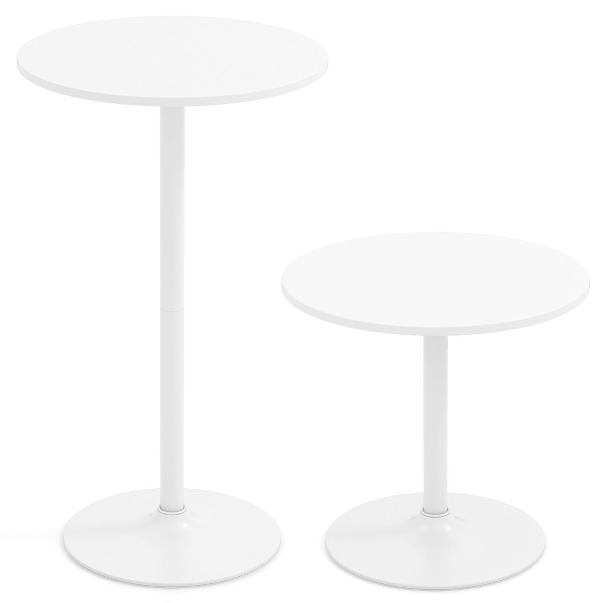 Table de bar et table à manger ronde Coast - Réglable en hauteur - 2-en-1 - Blanche - Lot de 2