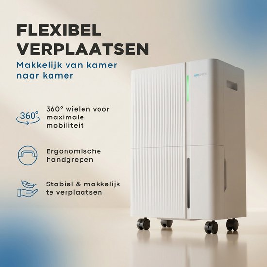 Déshumidificateur Aironex 30 L - Déshumidifie 30 litres par jour - Convient pour la cave, le salon, la chambre et la salle de bains - Absorbeur d'humidité - Déshumidificateur et purificateur d'air - Déshumidificateur pour chambre - Blanc - Déshumidificate
