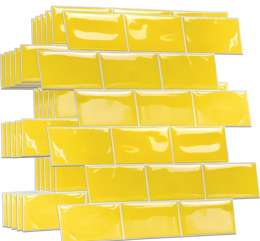 WALPLUS Pure Yellow Glossy Subway Peel & Stick Backsplash 3D Tile Stickers 20 pieces - 30.5 x 15.4 cm - Jaune