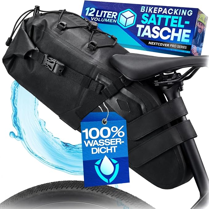 Sacoche de selle Nextcover Bikepacking 12 L - AquaShield TPU - Imperméable - Noir