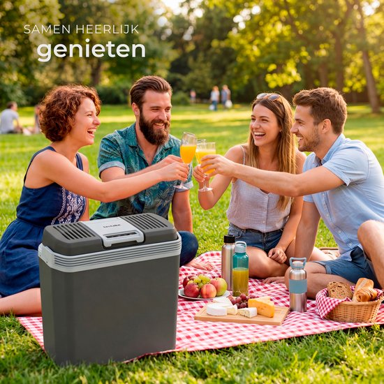 Glacière tectake® - Électrique - 24 litres - Poignée - Glacière pour voiture - Boîte isotherme - Chargeur 12 V et 230 V - Réfrigérateur de camping - Refroidissement et chauffage